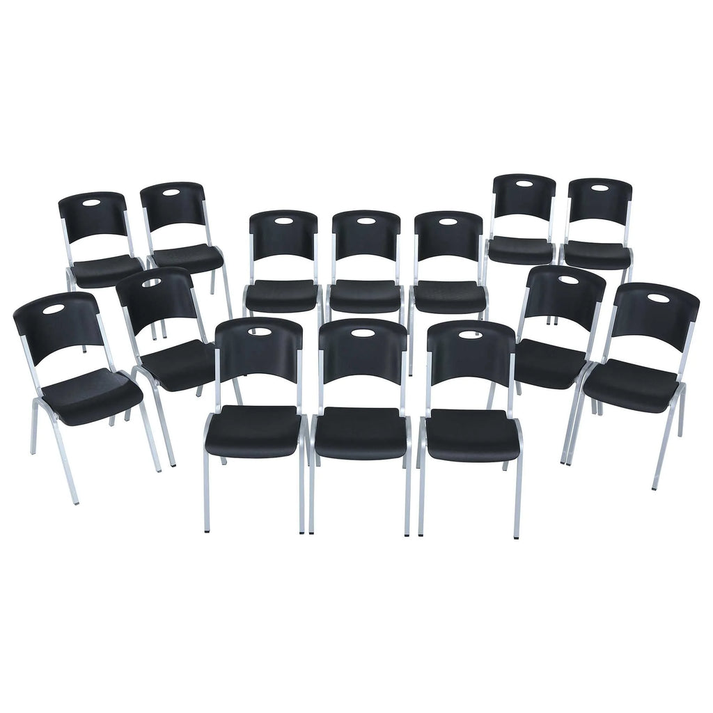 14 Pack Black & Silver Stacking Chairs X9371