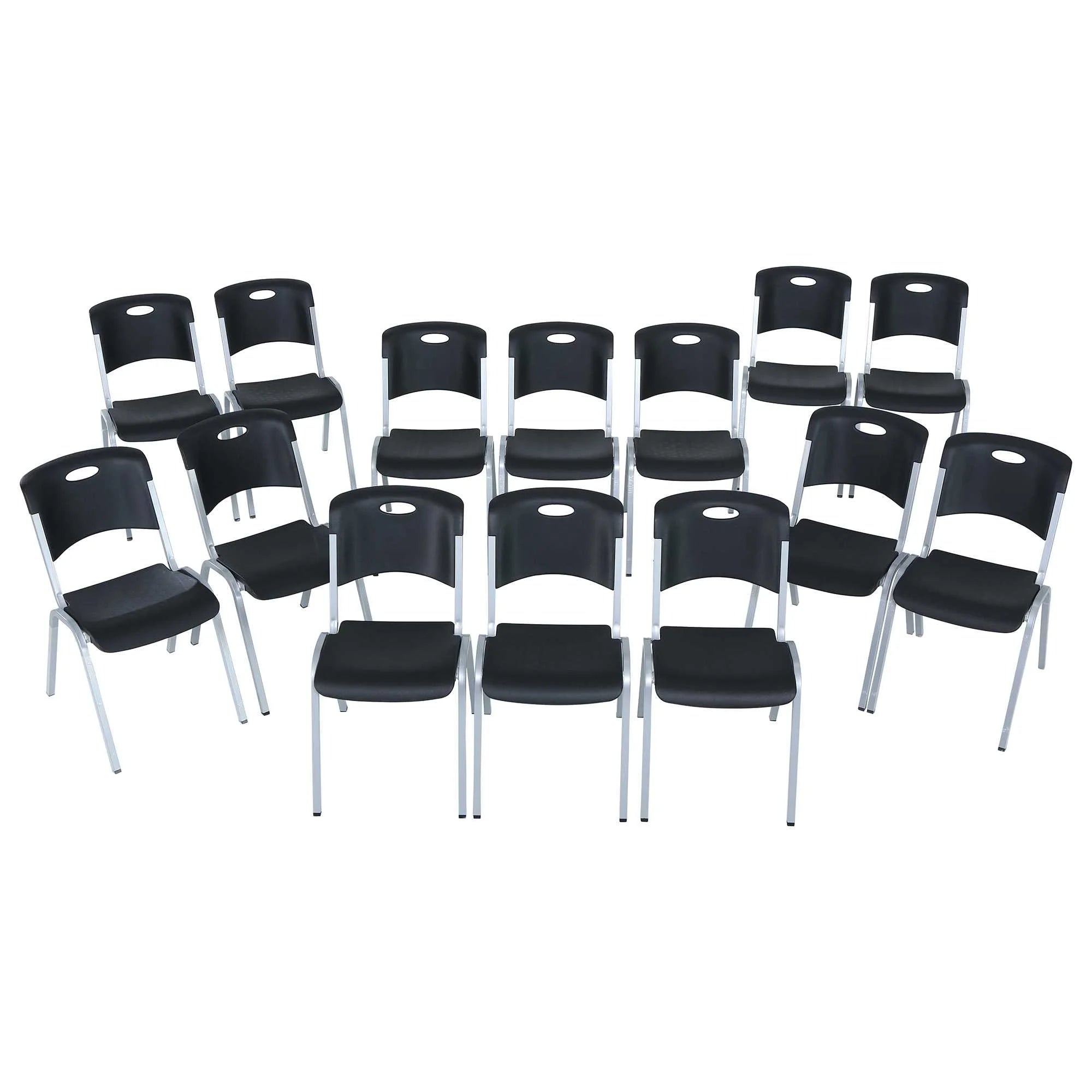 14 Pack Black & Silver Stacking Chairs X9371