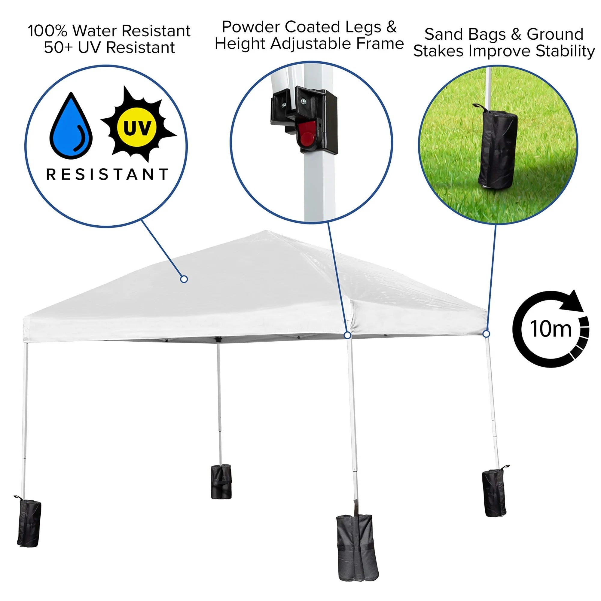 10'x10' White Pop Up Canopy Tent with Wheeled Case and Folding Bench Set S6138