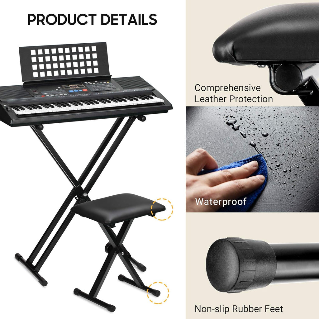 Black Adjustable Height Padded Piano Bench D5526
