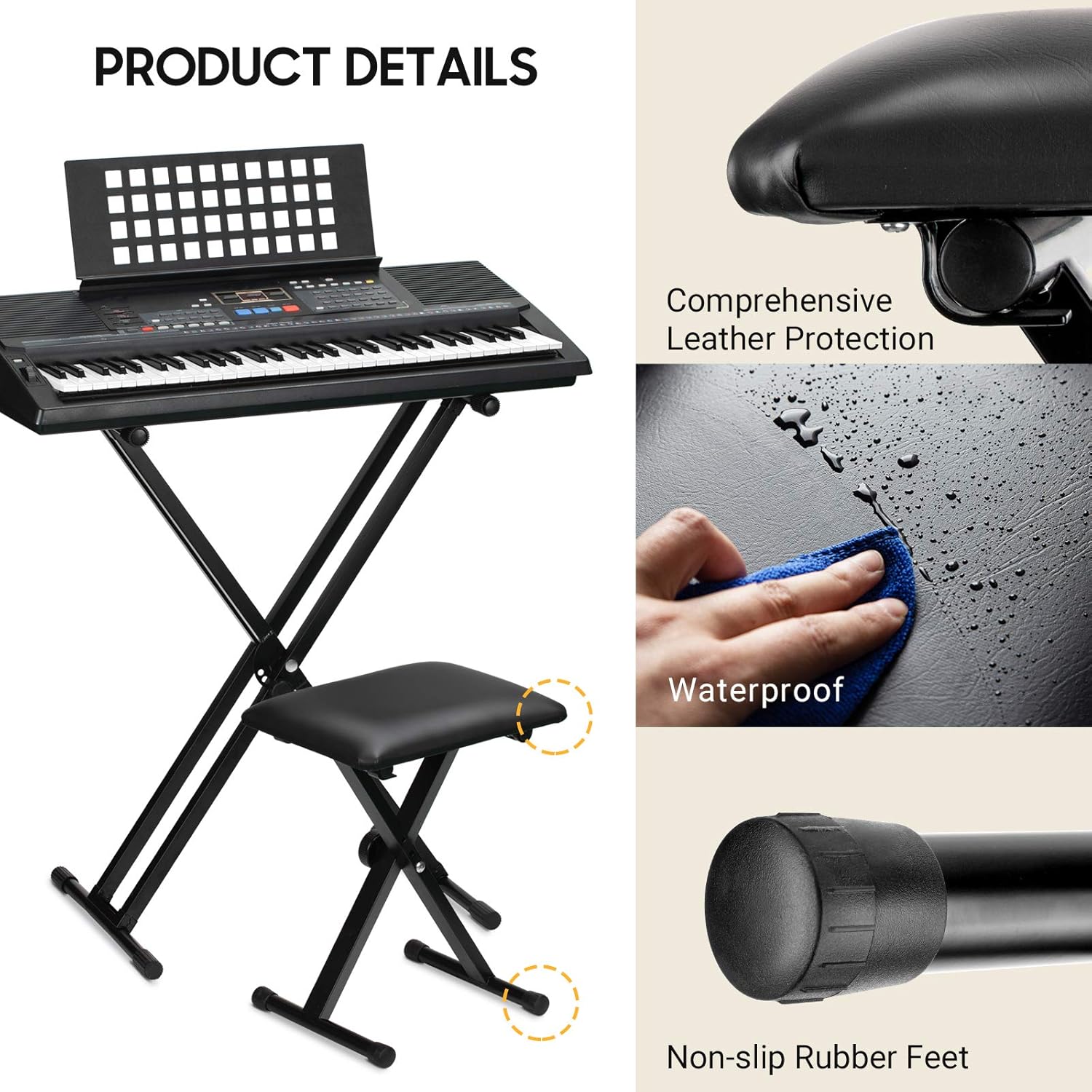Black Adjustable Height Padded Piano Bench D5526