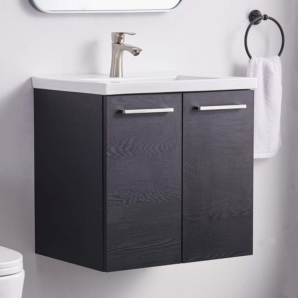 Black Wall-Mounted Bathroom Vanity with White Integrated Undermount Ceramic Vessel Sink J211