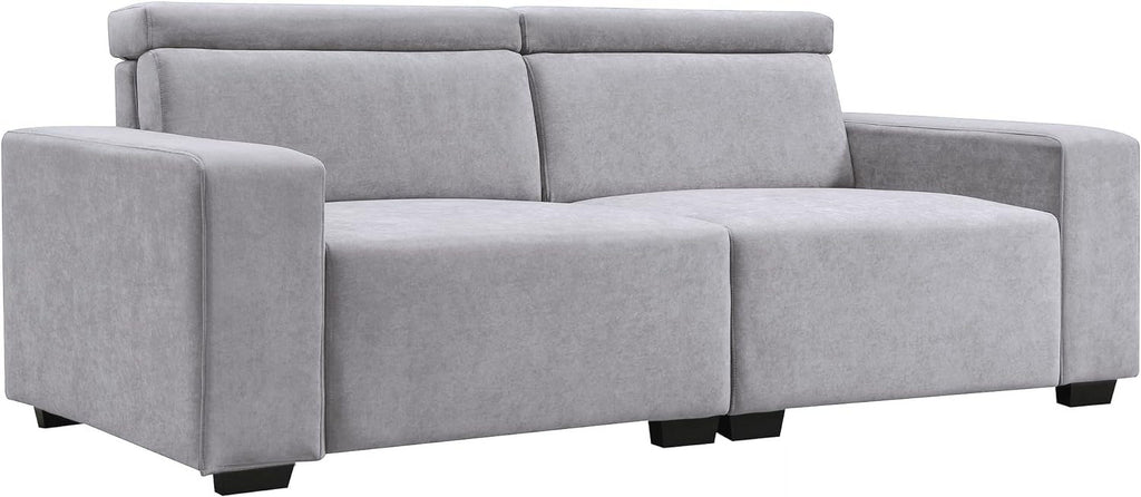 Light Grey Velvet Upholstered Sofa with Adjustable Headrests N136