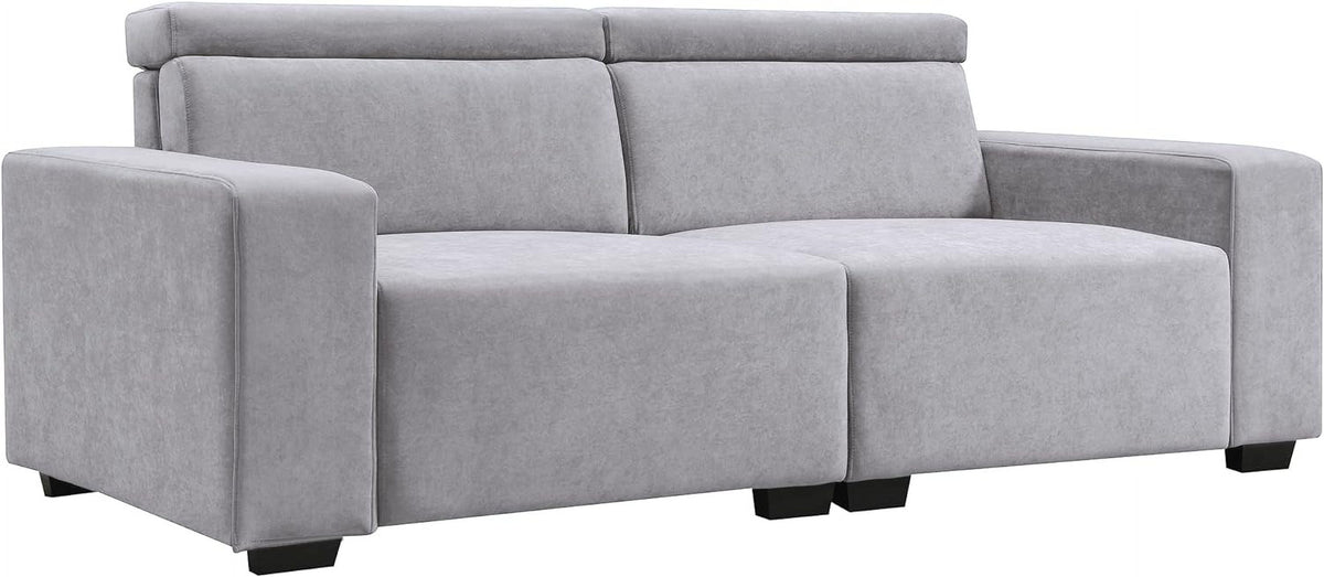 Light Grey Velvet Upholstered Sofa with Adjustable Headrests N136