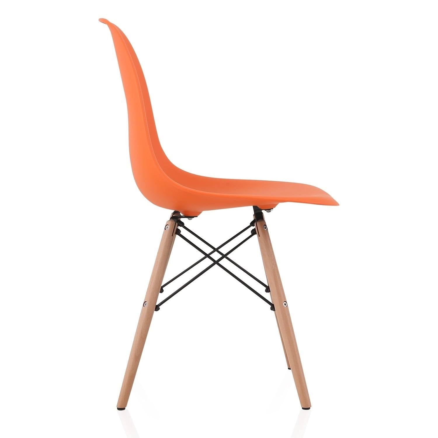 Set of 4 Orange Plastic Dining Chair with Beech Wood Legs H4378