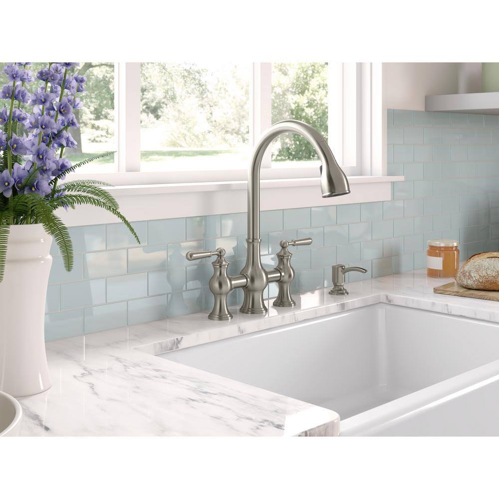 2-Handle Bridge Farmhouse Pull-Down Kitchen Faucet with Soap Dispenser H43457