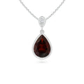 Natural 8x6mm Garnet Dangle Drop Pendant Necklace in Sterling Silver S920