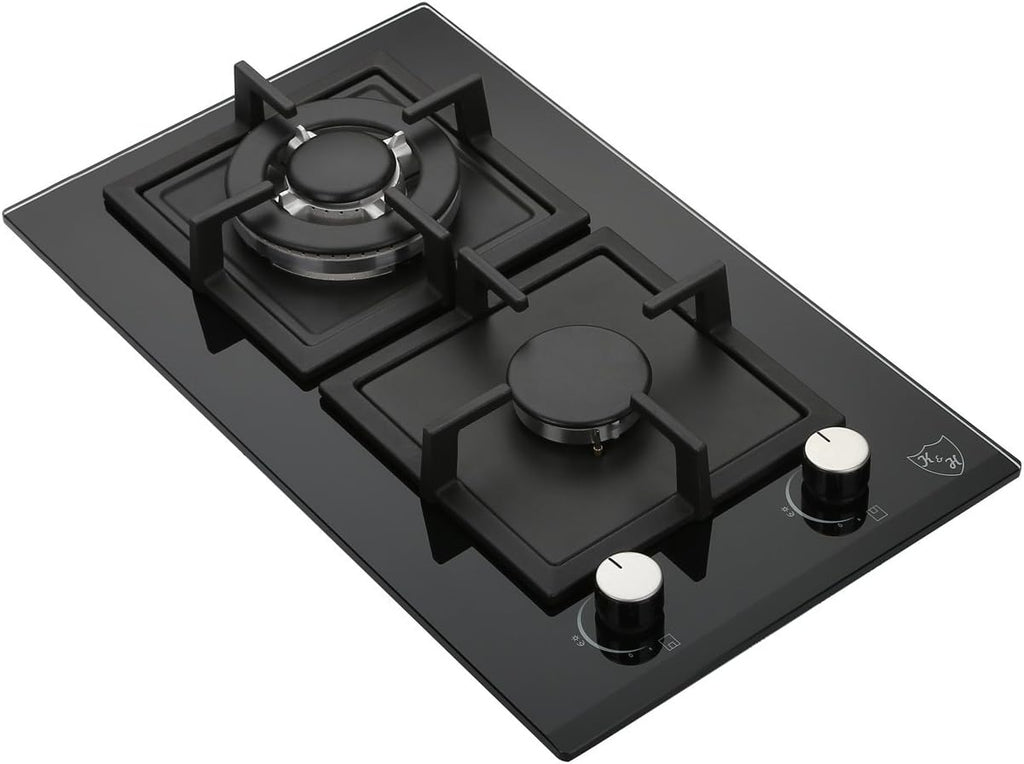 2 Burner 12 Inch Built-in LPG/Propane Gas Stove Top Glass Surface Cast Iron Cooktop K638