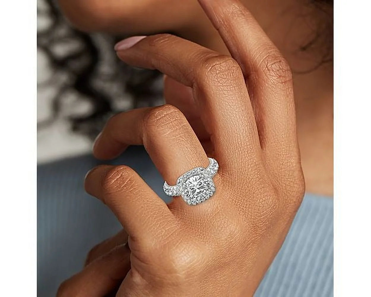 14K White Gold Halo & Solitaire Diamond Wedding Ring Size 7 N70377