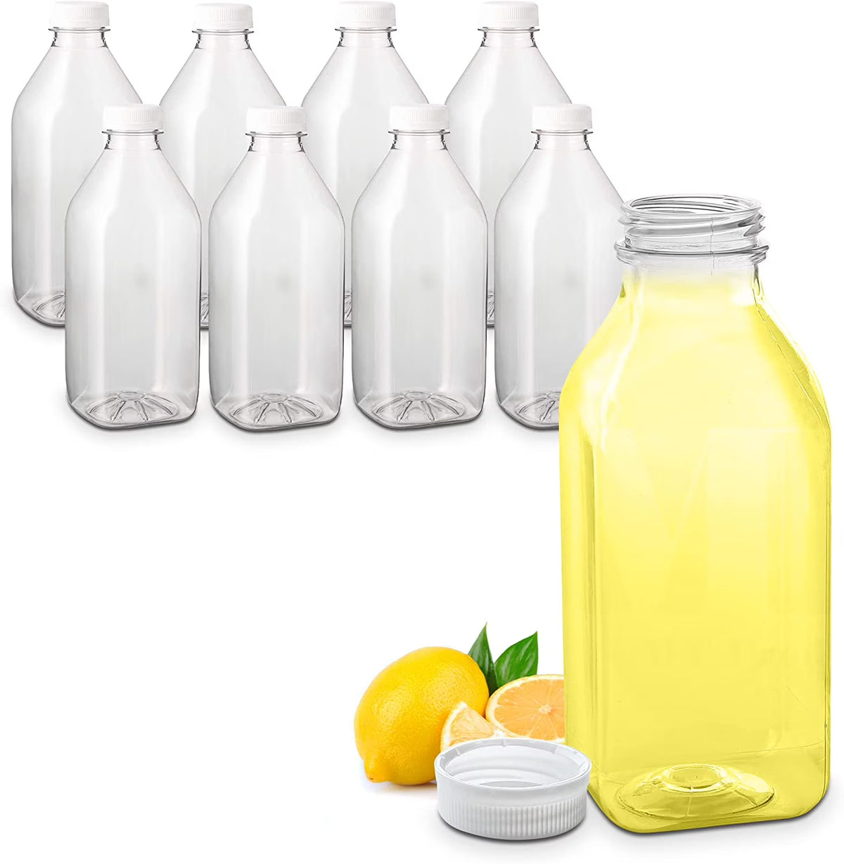32 oz Clear PET Plastic Juice Bottles with Cap, Set of 8 S55740