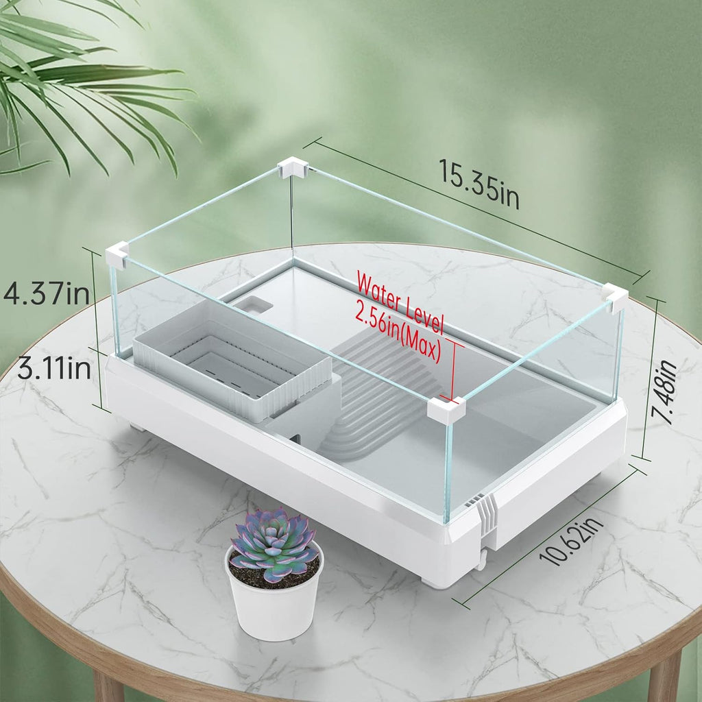 Glass Turtle Tank Aquarium with Basking Platform, Bottom Drain Design H45568
