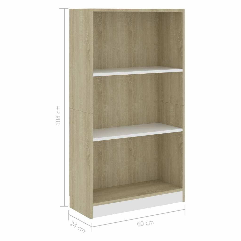 3-Tier Book Cabinet White and Sonoma Oak Chipboard S99919