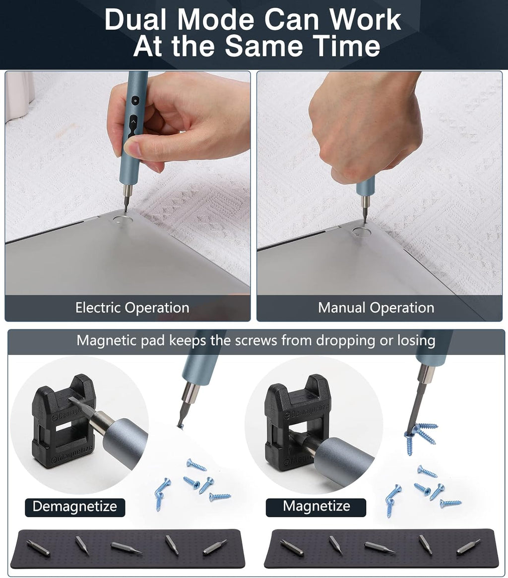 Mini Electric Screwdriver 62 In 1 Magnetic Screwdriver Kit with 48PCs Bits, Gray P7920