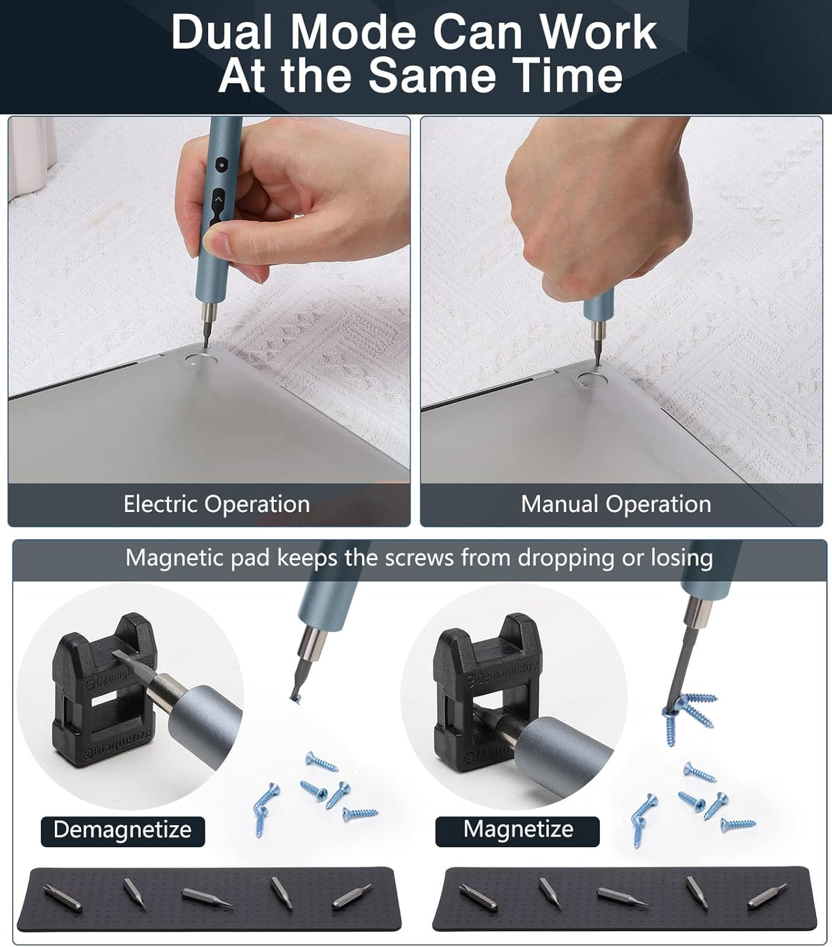 Mini Electric Screwdriver 62 In 1 Magnetic Screwdriver Kit with 48PCs Bits, Gray P7920