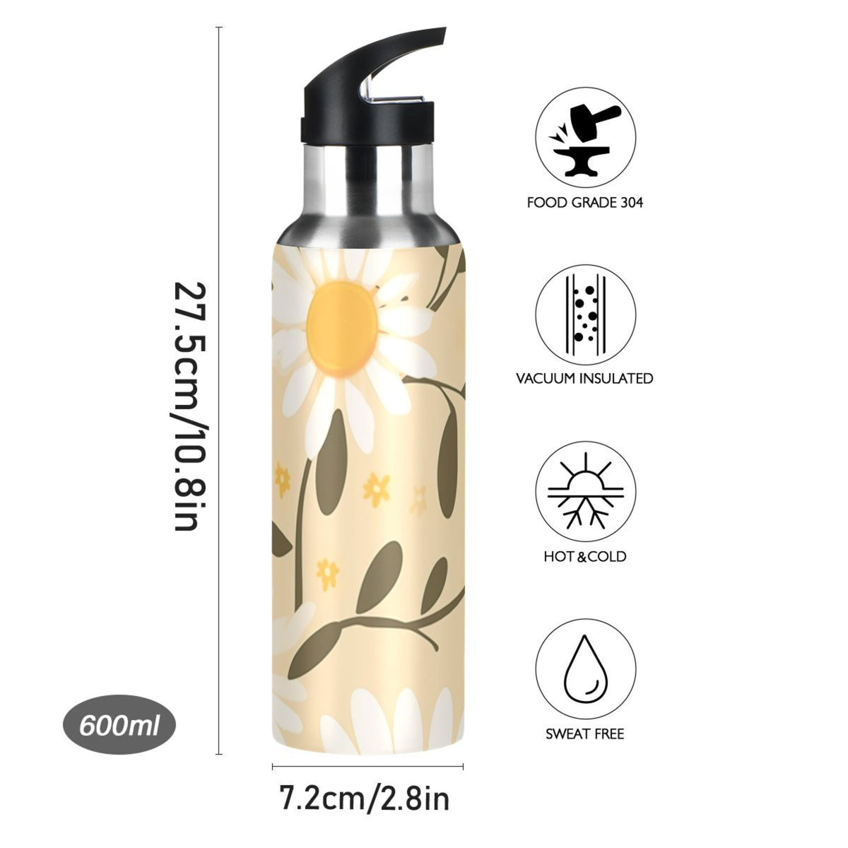 Stainless Steel Insulated Water Bottle with Straw Lid 20 oz D3703