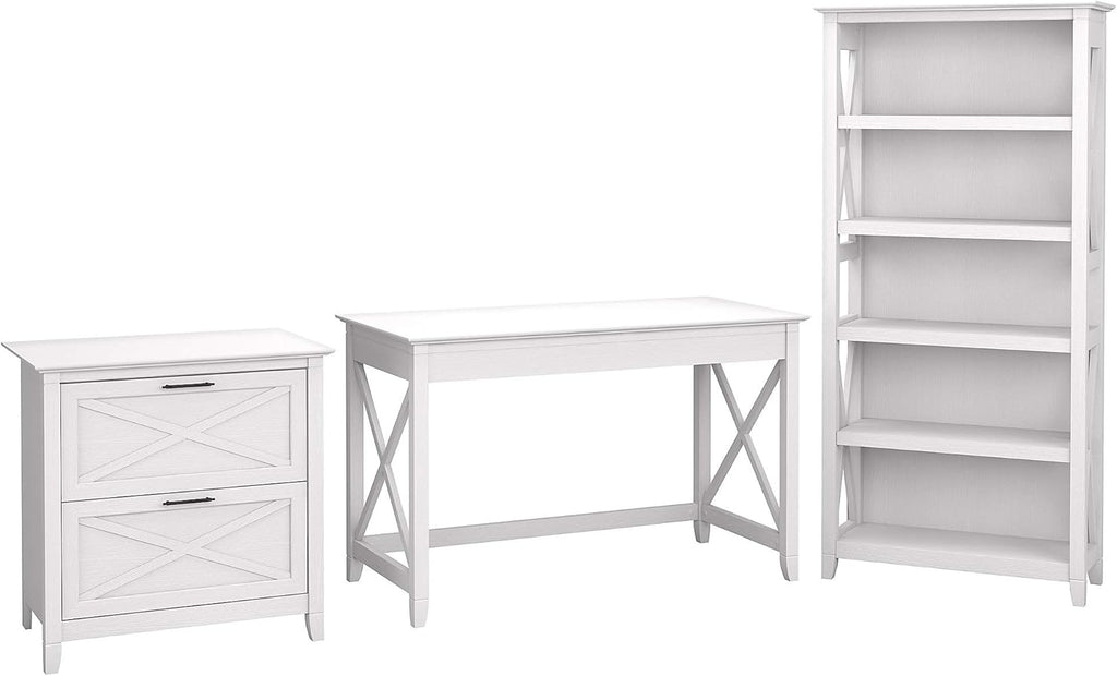 48W Writing Desk with 2 Drawer Lateral File Cabinet and 5 Shelf Bookcase A1097