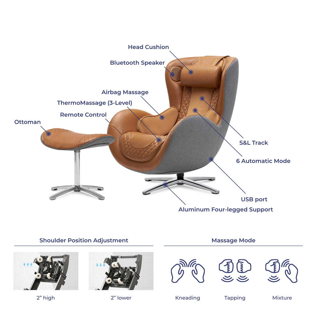 Genuine Leather Massage Chair with Ottoman W3274
