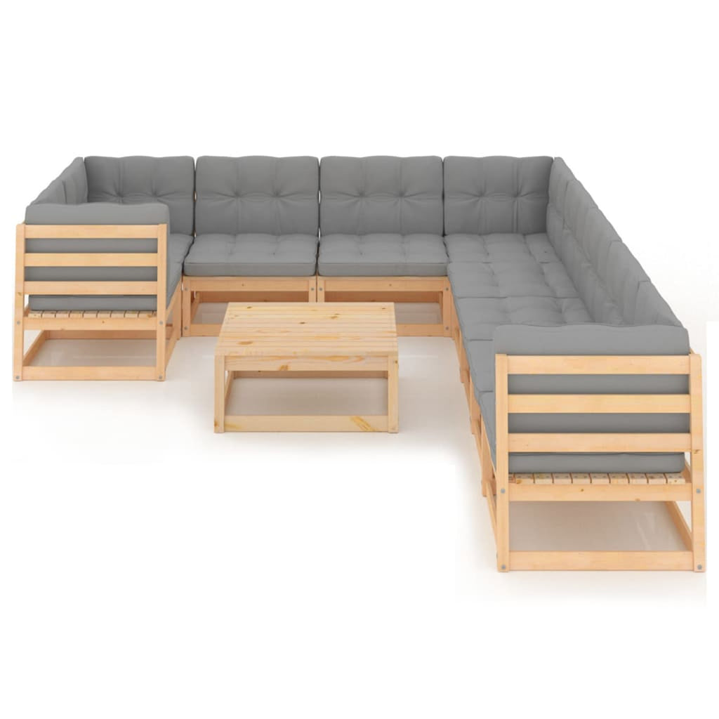 10 Piece Patio Lounge Set with Gray Cushion Pinewood Sectional Outdoor Furniture Set S65264