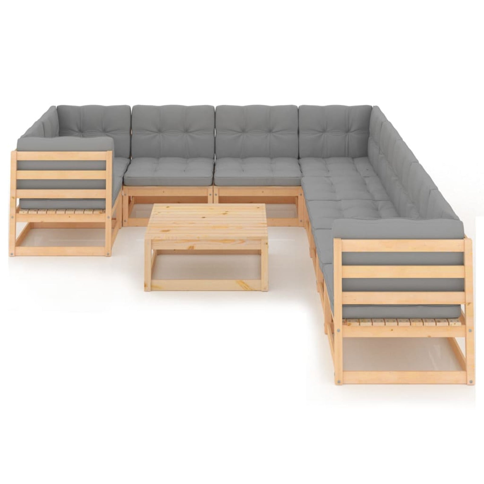 10 Piece Patio Lounge Set with Gray Cushion Pinewood Sectional Outdoor Furniture Set S65264