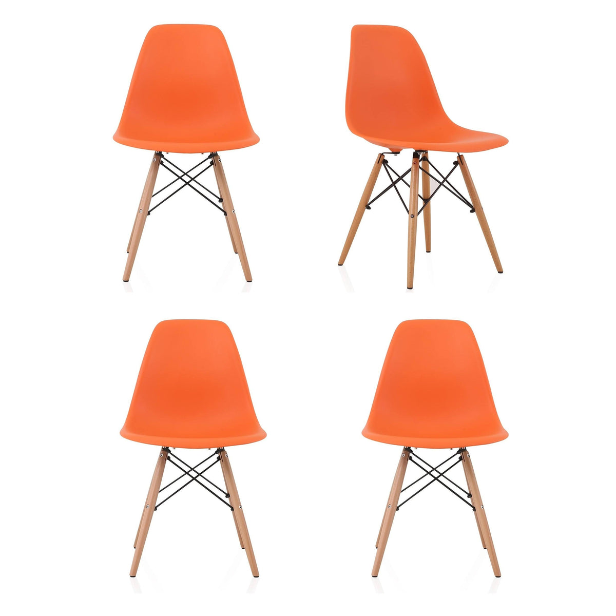 Set of 4 Orange Plastic Dining Chair with Beech Wood Legs H4378