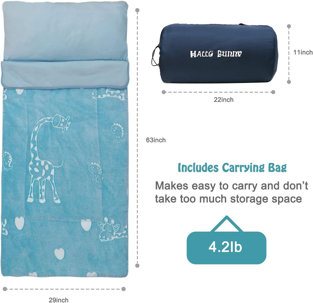 Glow in The Dark Kids Sleeping Bag with Nap Mat G3421