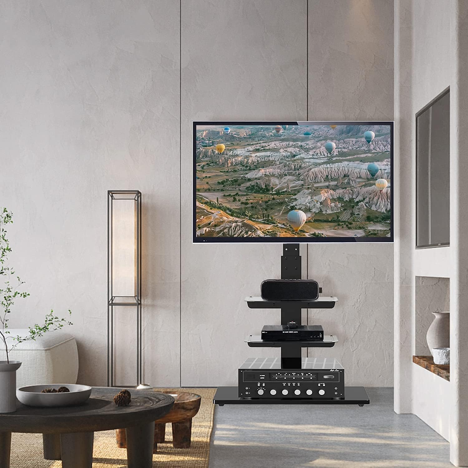 Black Swivel TV Stand with Adjustable Shelf C715