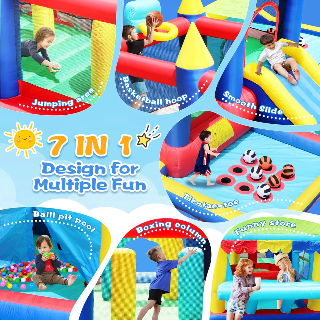 7 in 1 Inflatable Bounce House with Ball Pit & Basketball Hoop N8449