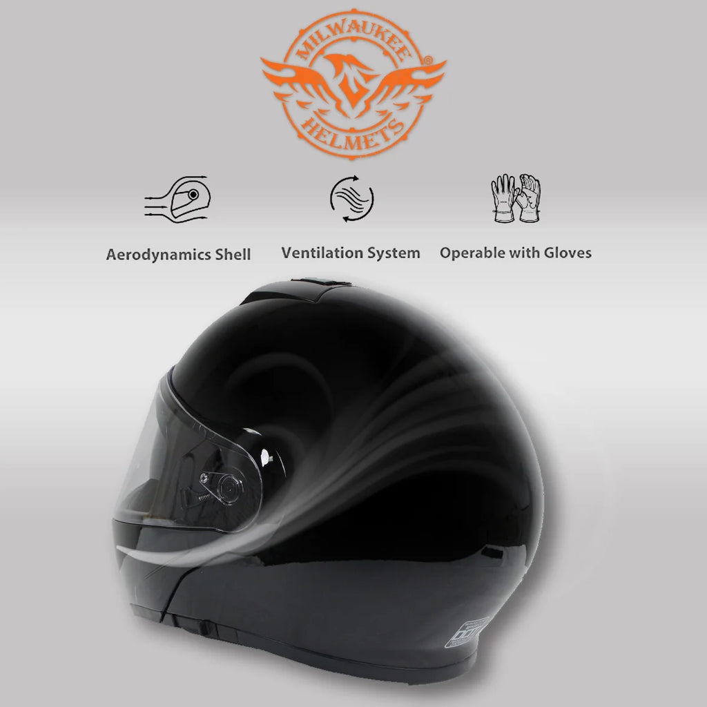 Gloss Black Modular Motorcycle Helmet with Drop Down Visor Q298708