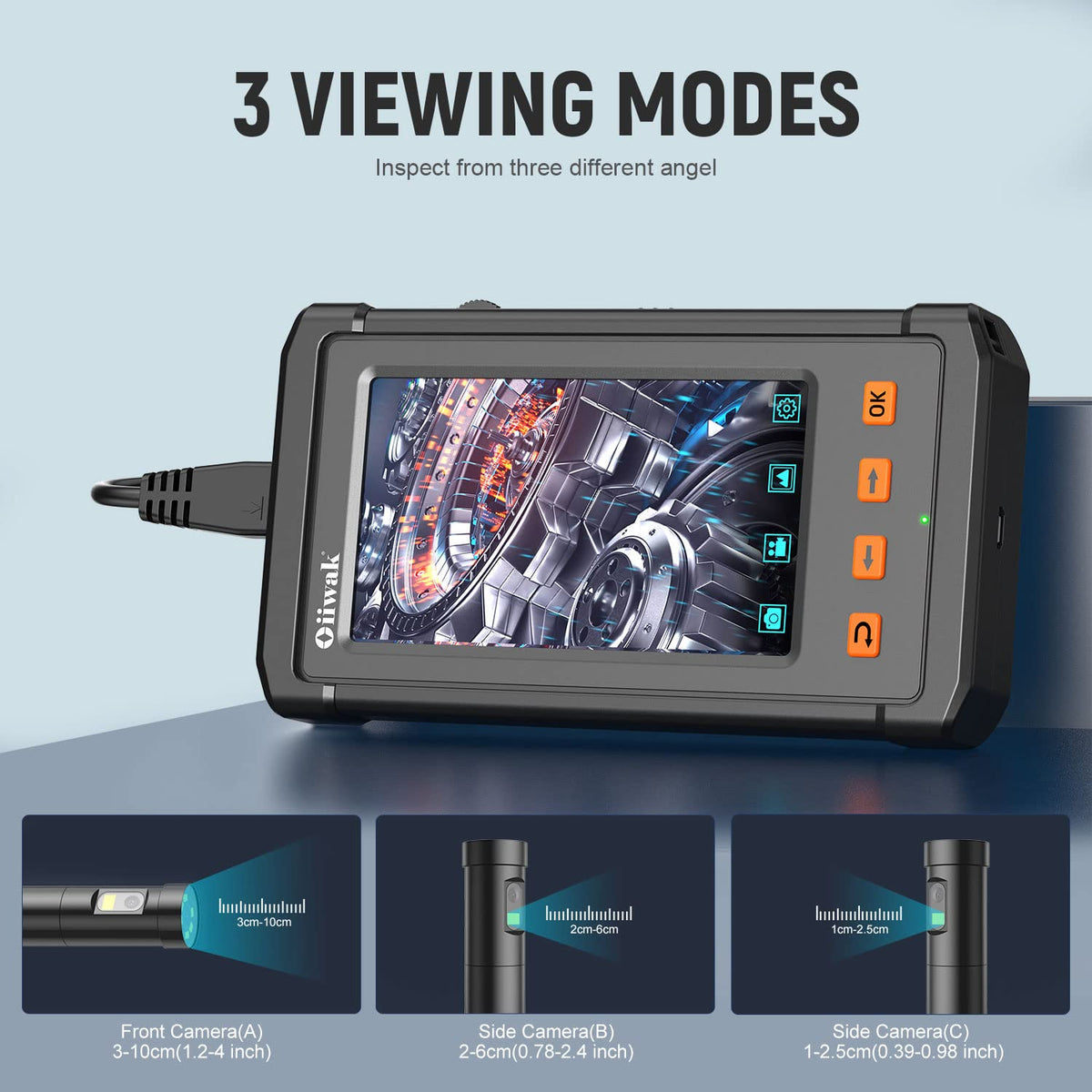 Three Lens Industrial Endoscope Camera with 4.3'' IPS Screen 1080P HD Waterproof Flexible Scope Camera T8734