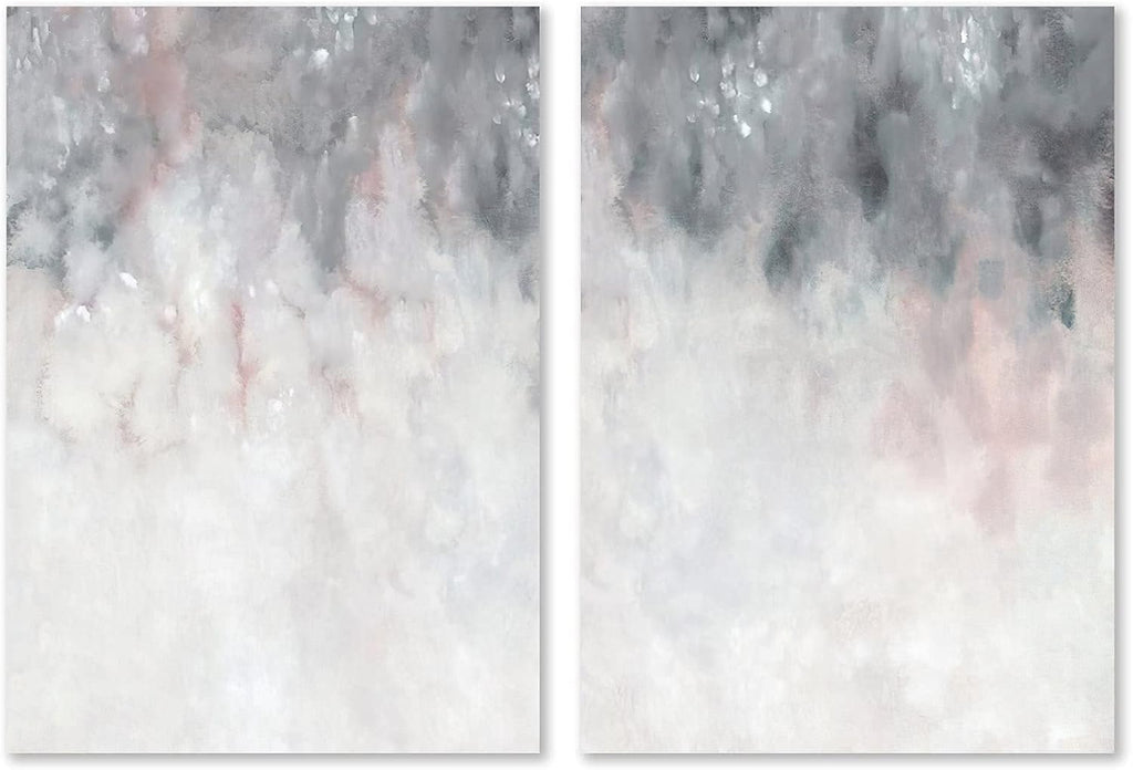 Abstract Gray White Pink Canvas Painting 16x24inchx2 No Frame E468