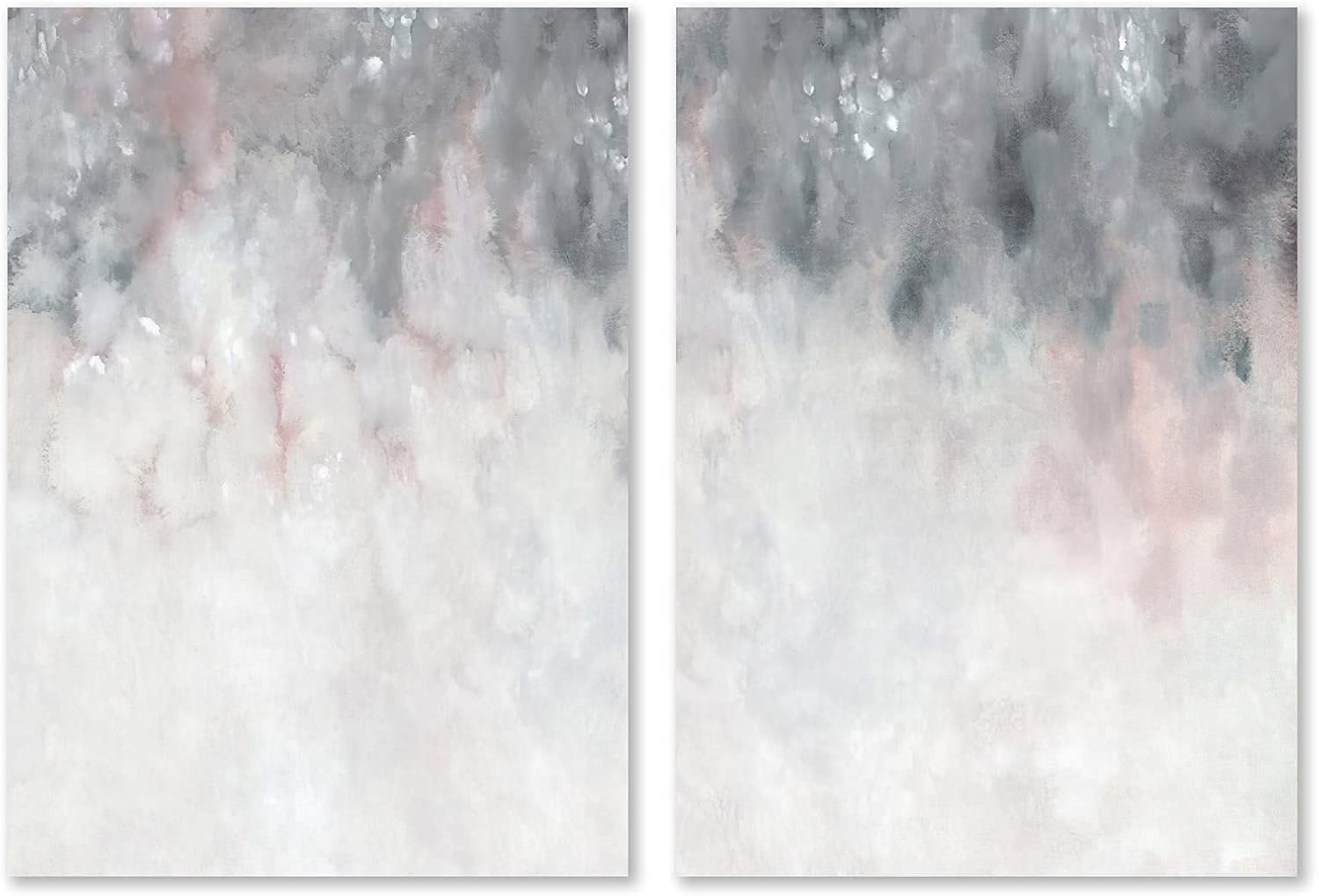 Abstract Gray White Pink Canvas Painting 16x24inchx2 No Frame E468