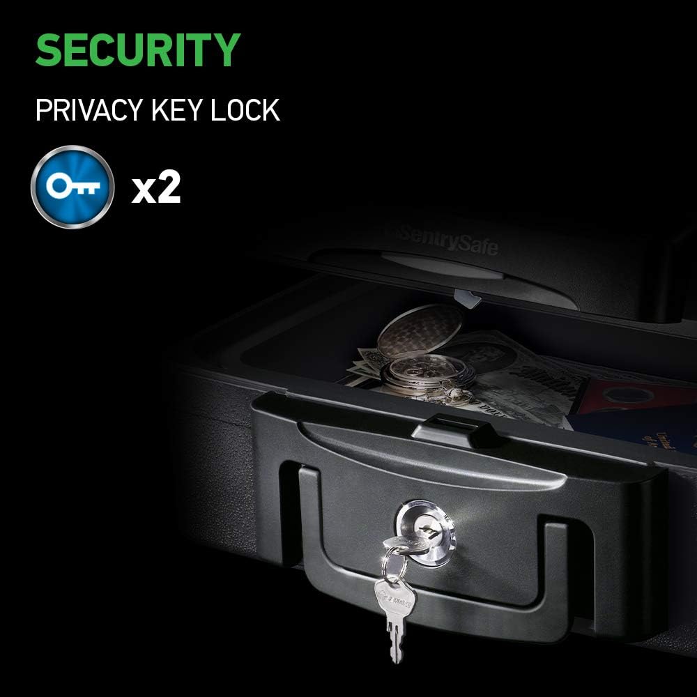 Fireproof Waterproof Box with Key Lock, 0.17 Cubic Feet, Black, Pack of 2 O7730