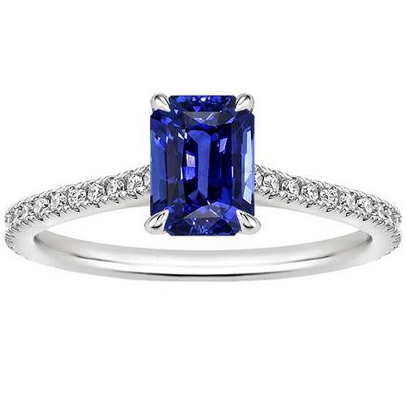 Blue Sapphire & Diamond Radiant Solitaire Ring, Size 6.5 Q5706