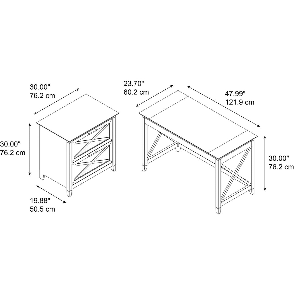 48x22 Engineered Wood Writing Desk with Lateral File Cabinet, Dark Gray Hickory U3114
