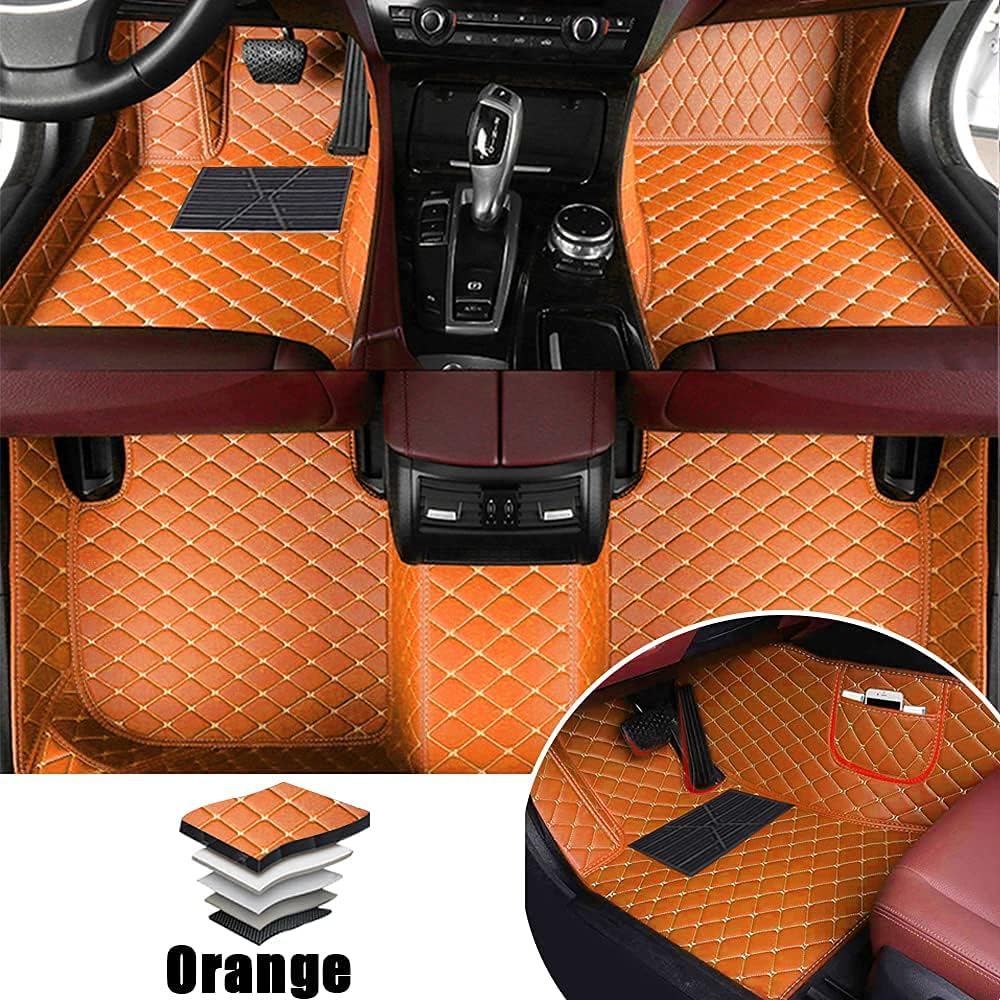 Leather Car Floor Mats Front ＆ Rear Full Coverage Liner/Set (Gold Color) B145033