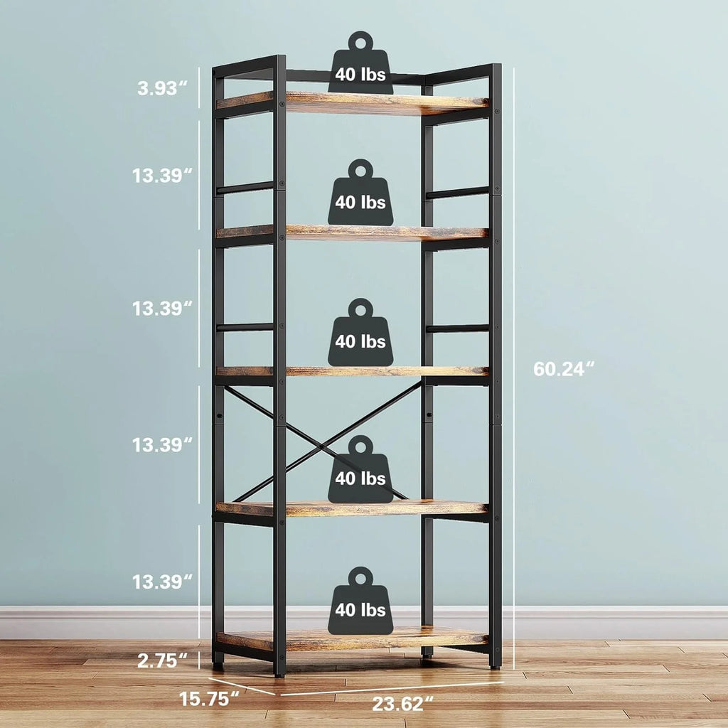 5-Tier Bakers Rack with Storage, Microwave Stand, Free Standing Kitchen Storage Shelf Rack (Black) T238