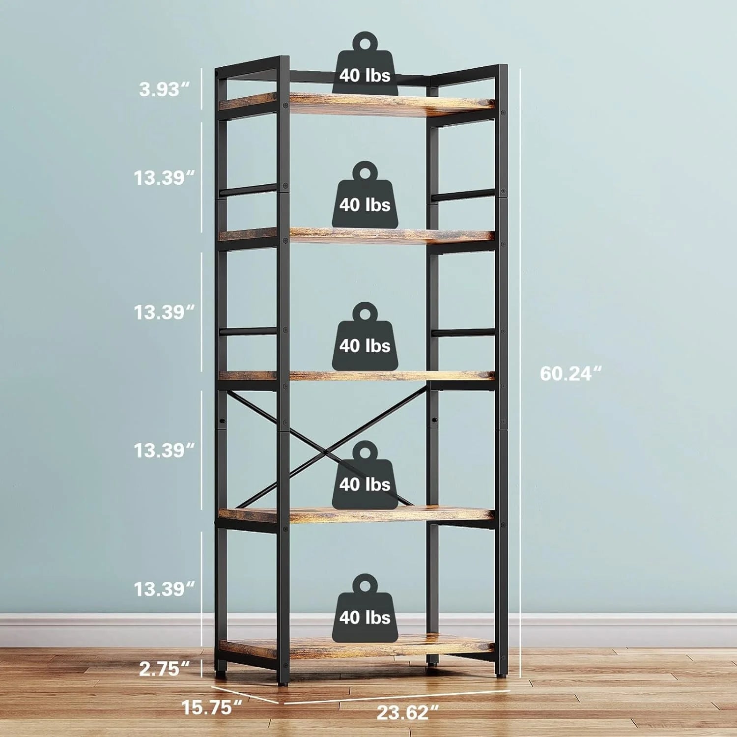 5-Tier Bakers Rack with Storage, Microwave Stand, Free Standing Kitchen Storage Shelf Rack (Black) T238