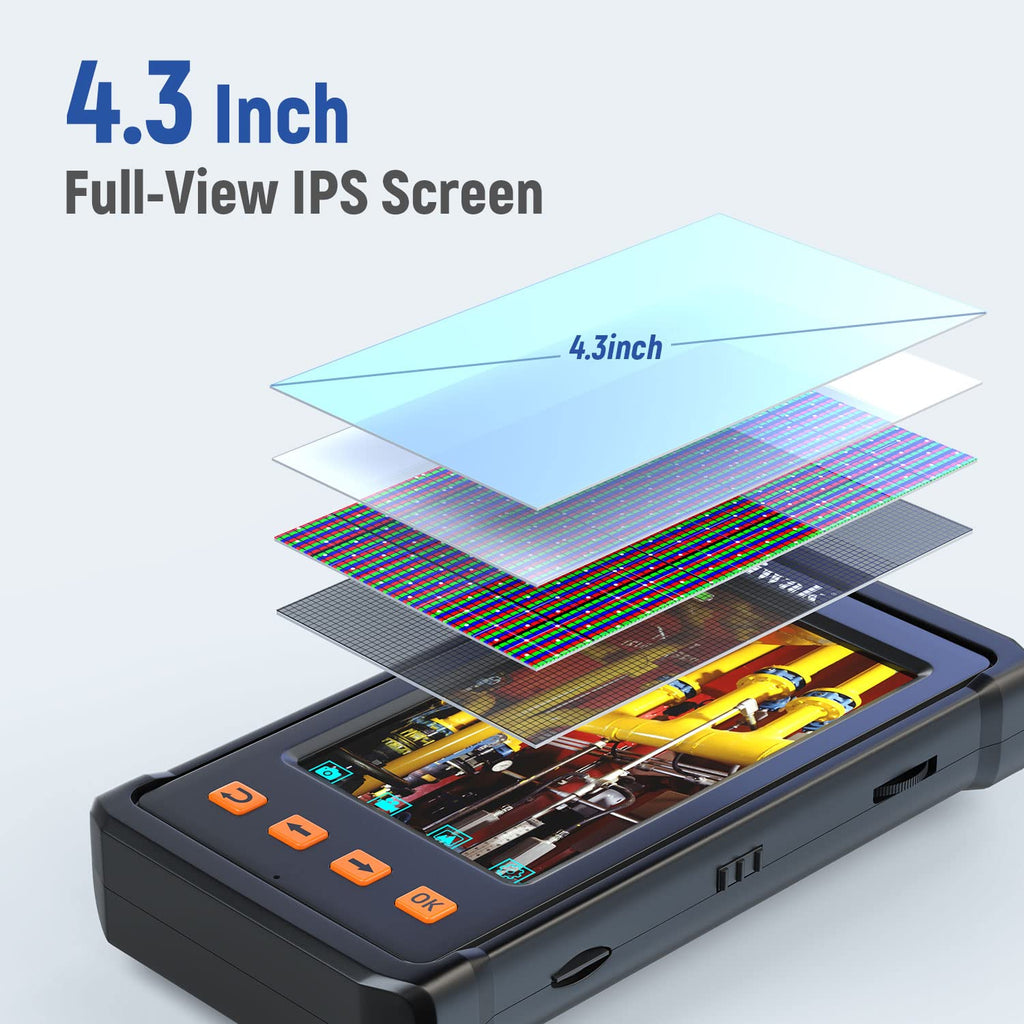 Three Lens Industrial Endoscope Camera with 4.3'' IPS Screen 1080P HD Waterproof Flexible Scope Camera T8734