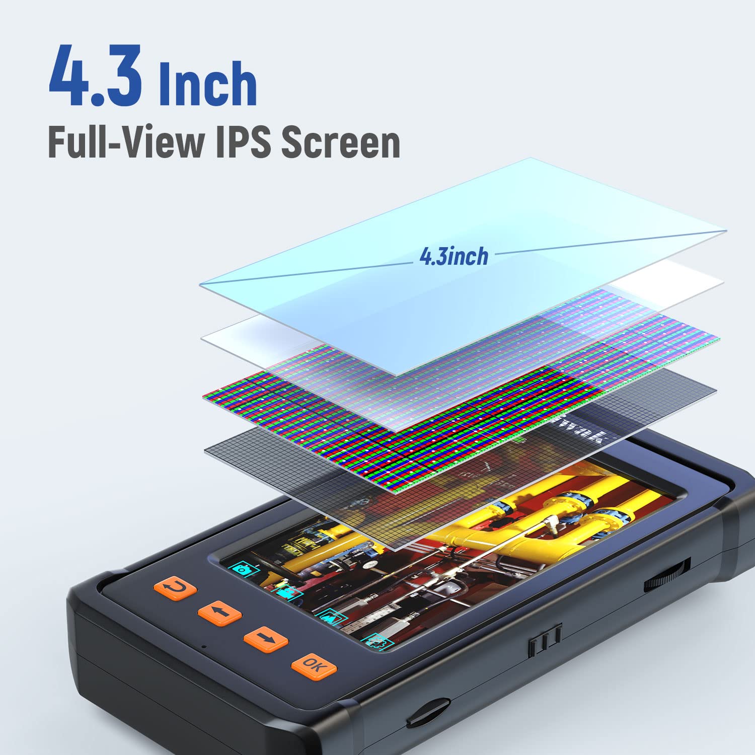 Three Lens Industrial Endoscope Camera with 4.3'' IPS Screen 1080P HD Waterproof Flexible Scope Camera T8734