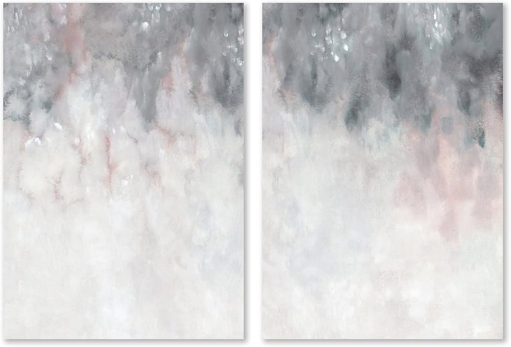 Abstract Gray White Pink Canvas Painting 16x24inchx2 No Frame E468