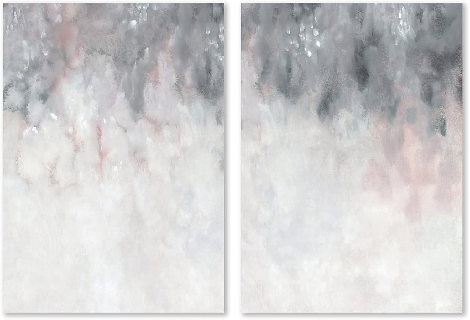 Abstract Gray White Pink Canvas Painting 16x24inchx2 No Frame E468