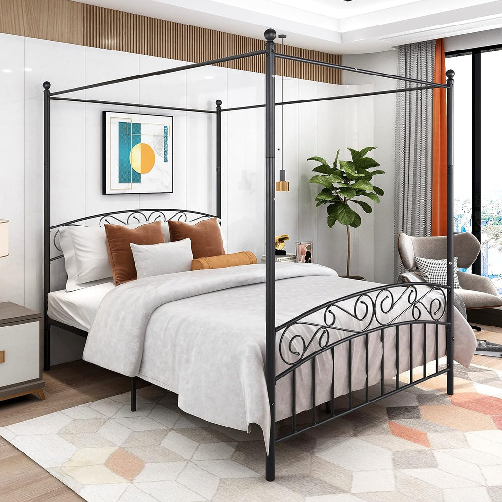 Queen Size Metal Canopy Bed with Headboard K62547