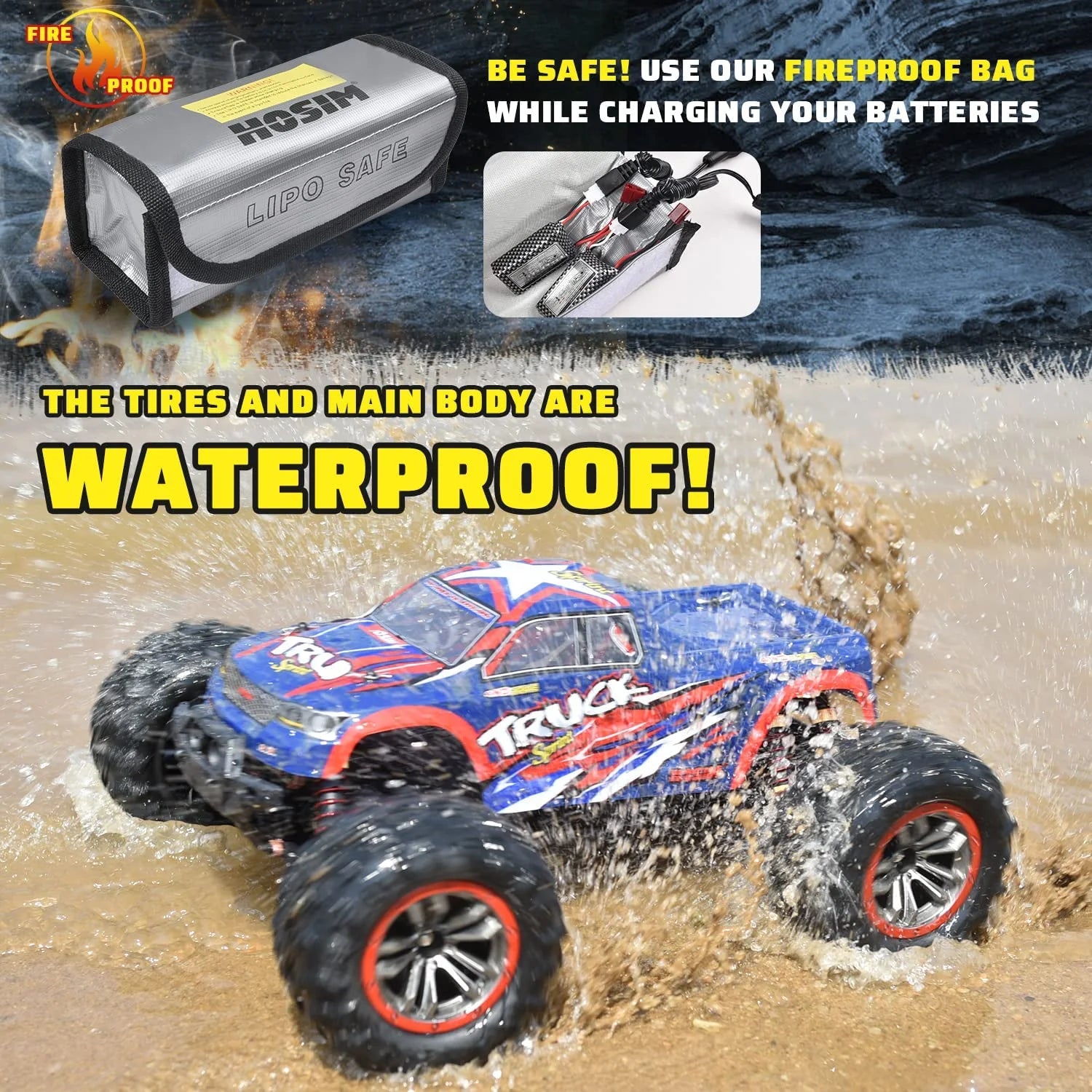 1:10 4WD RC Monster Truck, 48+ KMH, 2 Batteries P194