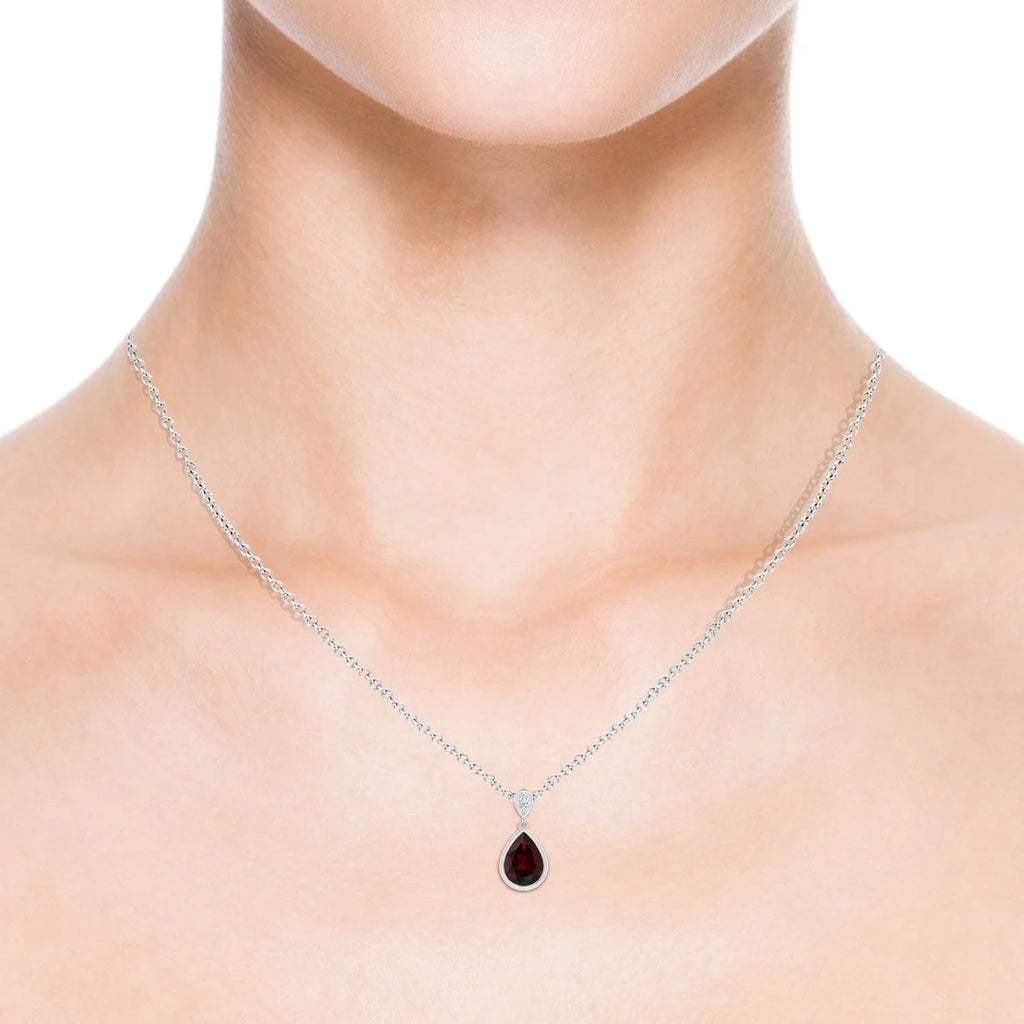 Natural 8x6mm Garnet Dangle Drop Pendant Necklace in Sterling Silver S920