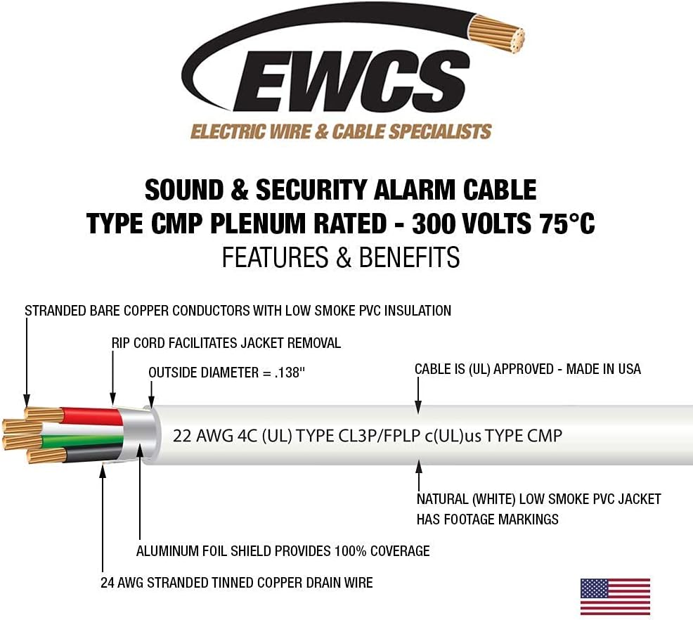 22 AWG 4/C Plenum Rated Shielded Sound & Security Cable - 1000 Feet A154