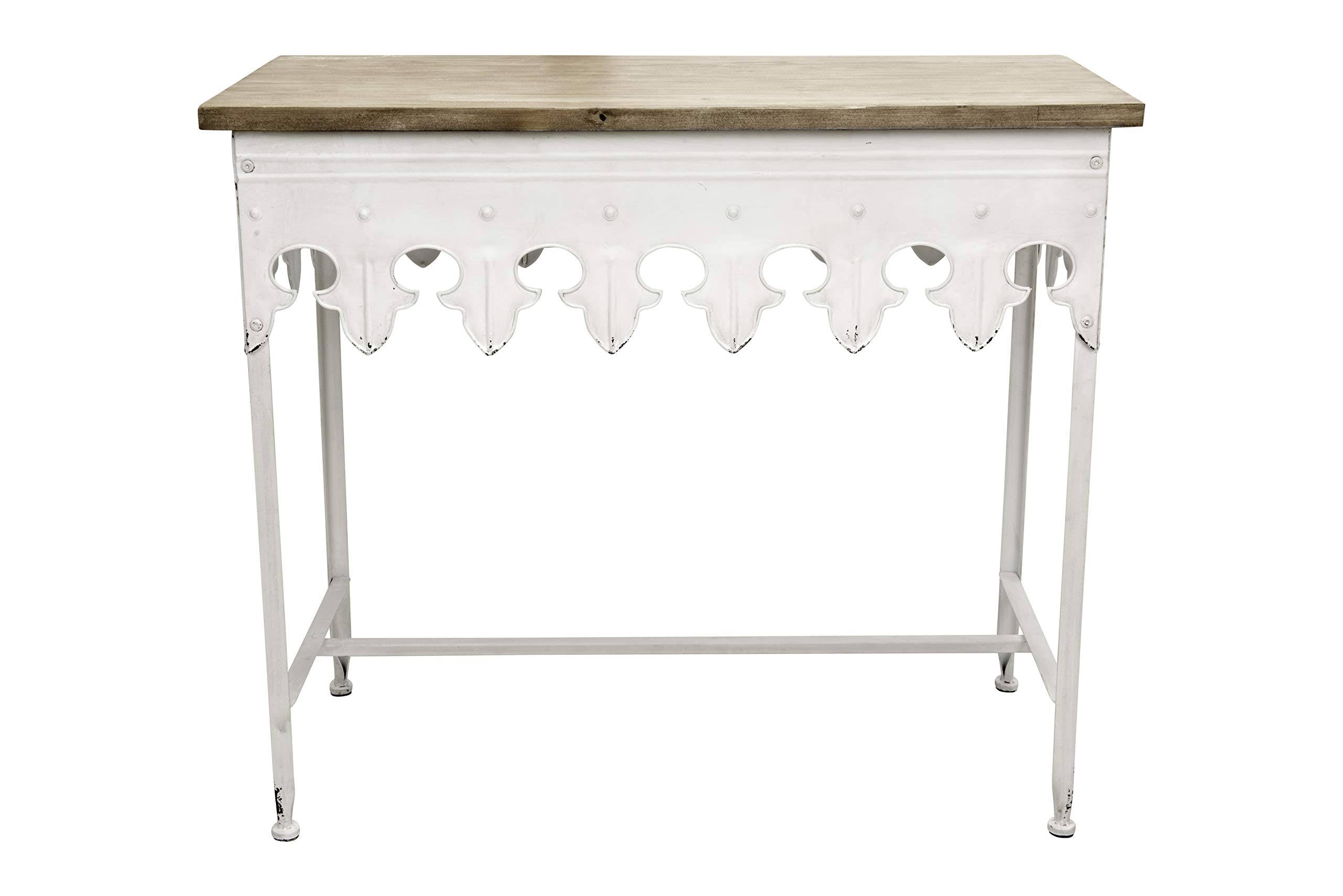 Antiqued White Metal Table with Wood Top Q70139