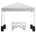 10'x10' White Pop Up Canopy Tent with Wheeled Case and Folding Bench Set S6138
