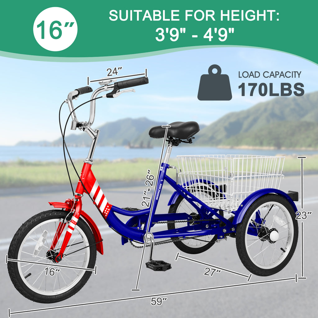16" Kids Tricycle Three Wheeled Bike with Large Rear Basket U477