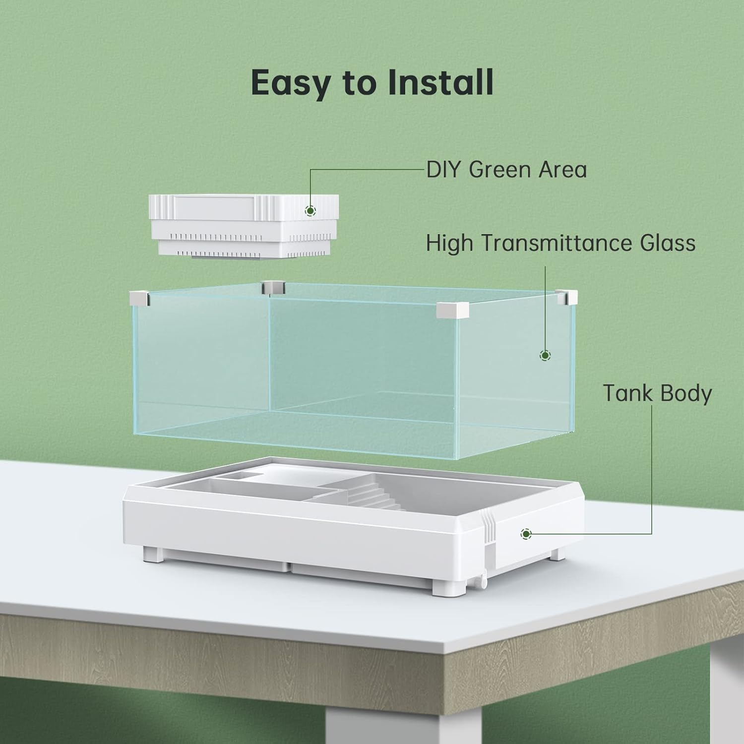 Glass Turtle Tank Aquarium with Basking Platform, Bottom Drain Design H45568
