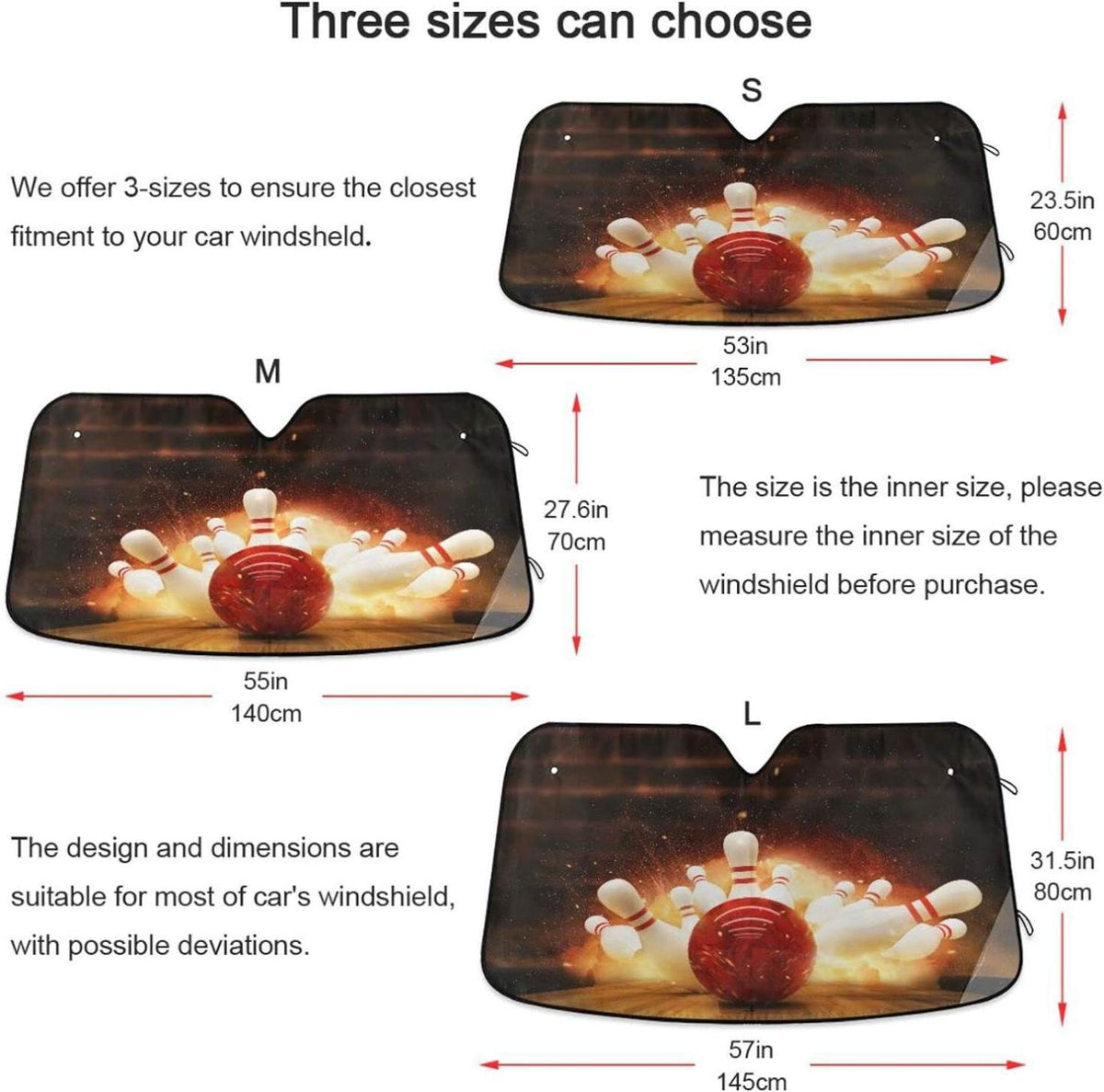 Bowling Strike Hit Fire Explosion Windshield Sun Shade 55×27.6in H2015